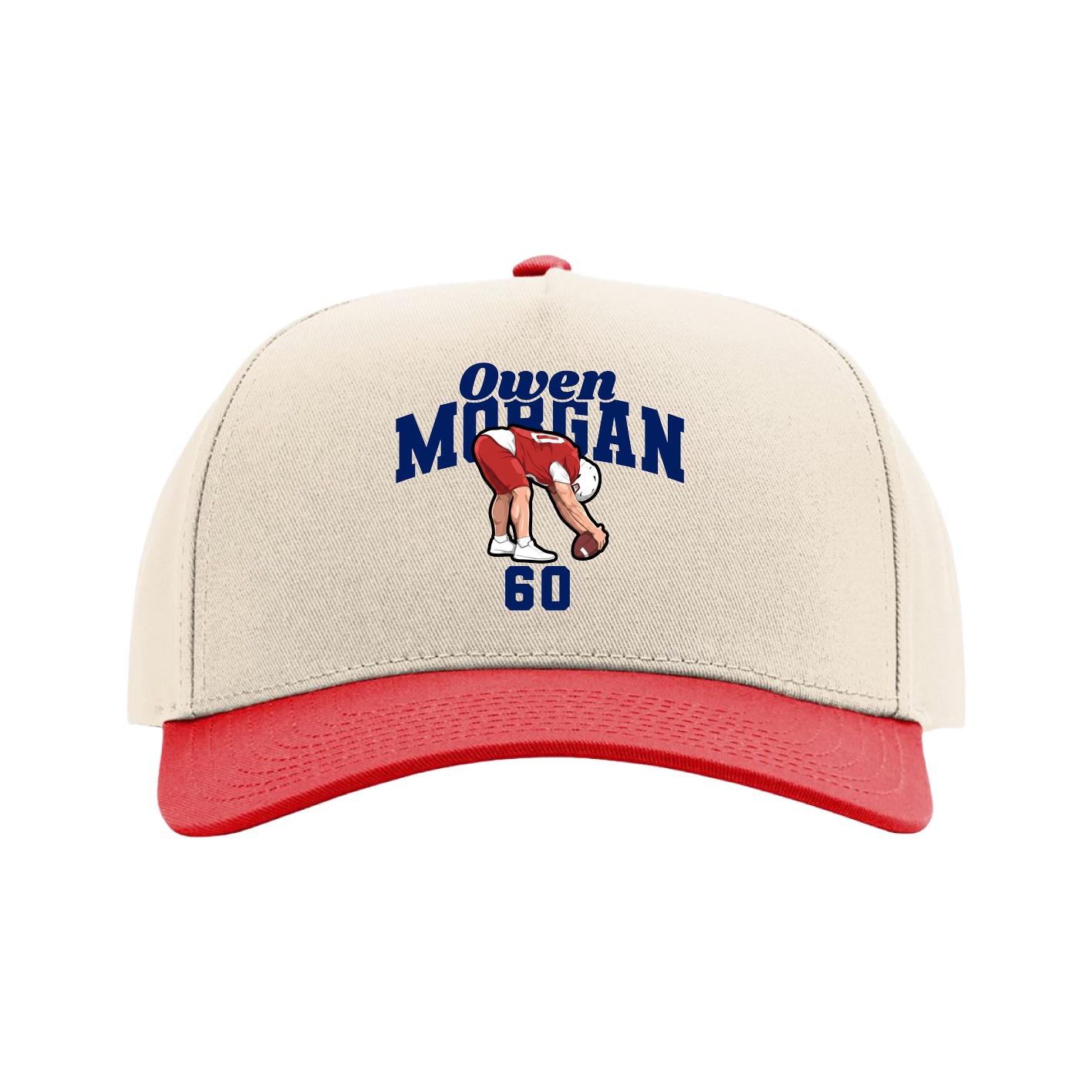 Full Fabric Five-Panel Champ Cap — Signature Arch in Cream/Red