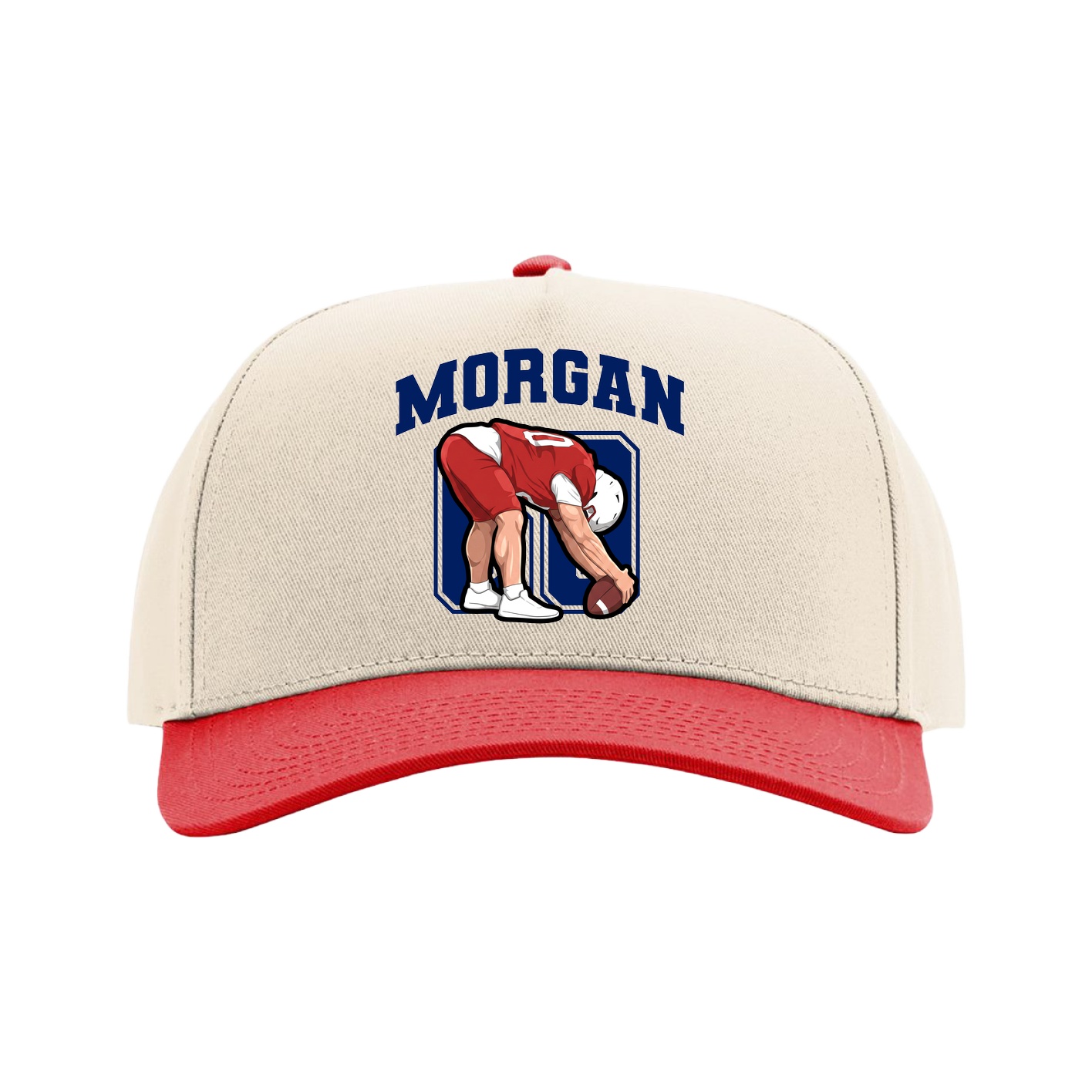Full Fabric Five-Panel Champ Cap — Number in Cream/Red