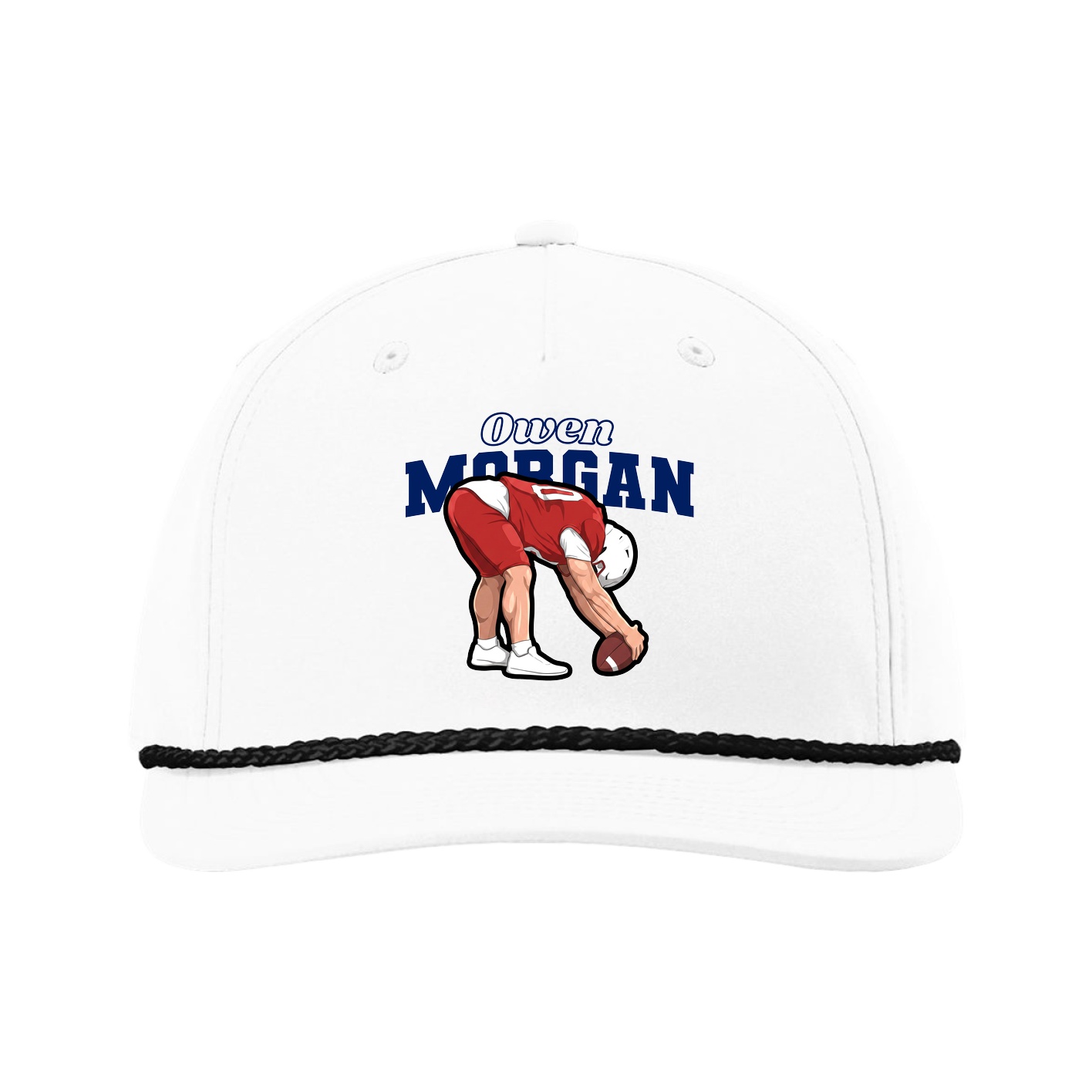 Five-Panel Classic Rope Cap — Name Arch in White