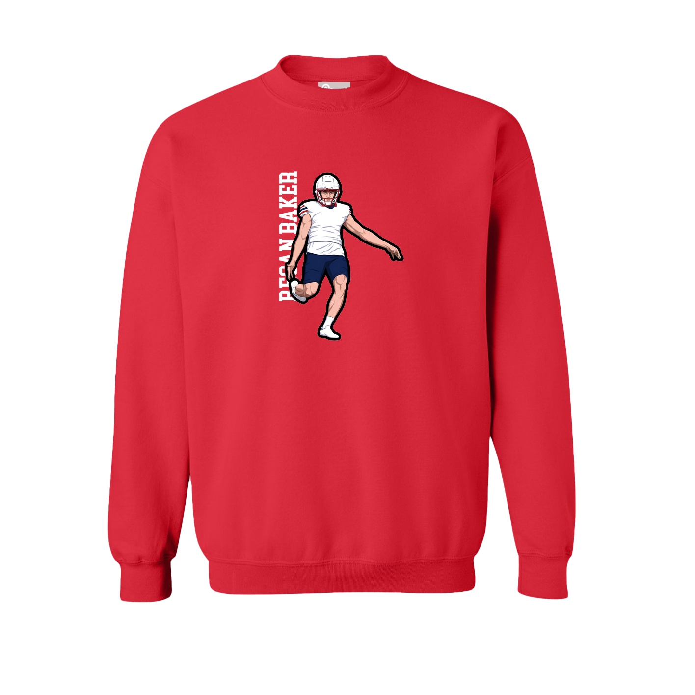 Fleece Crew — Name Vertical in Red