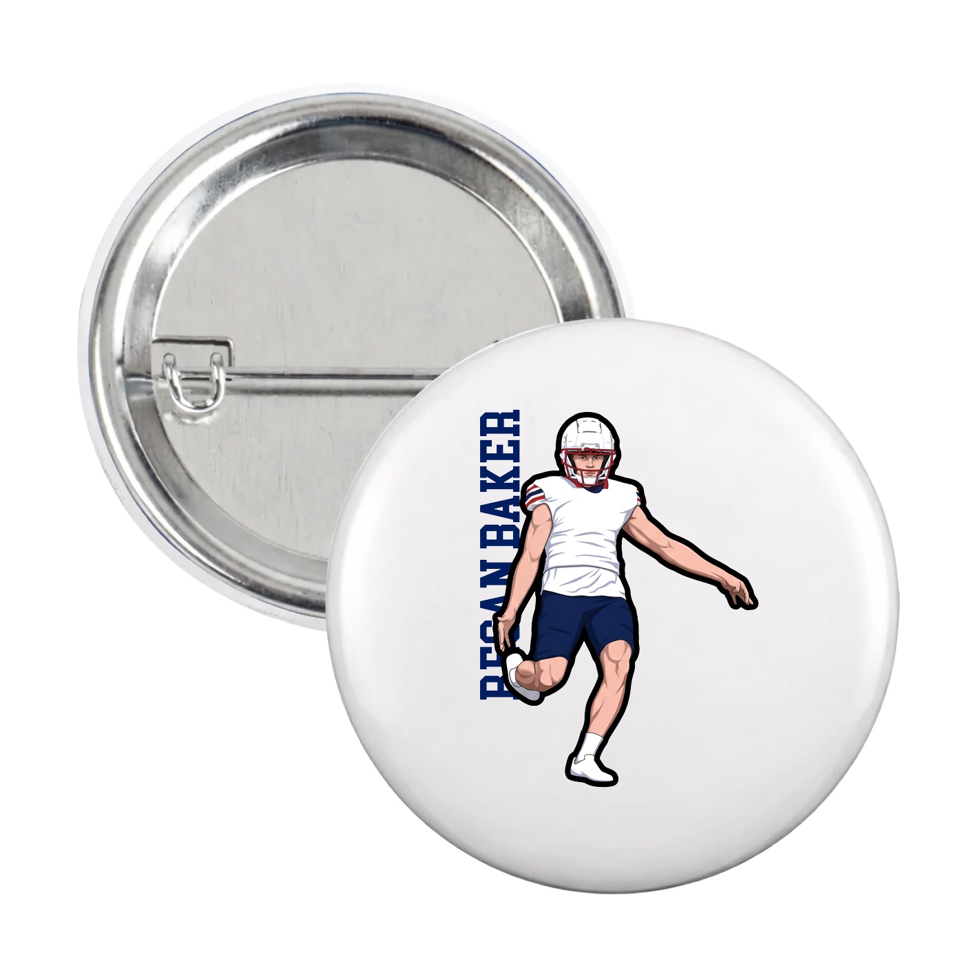 Game Day Button — Name Vertical in White