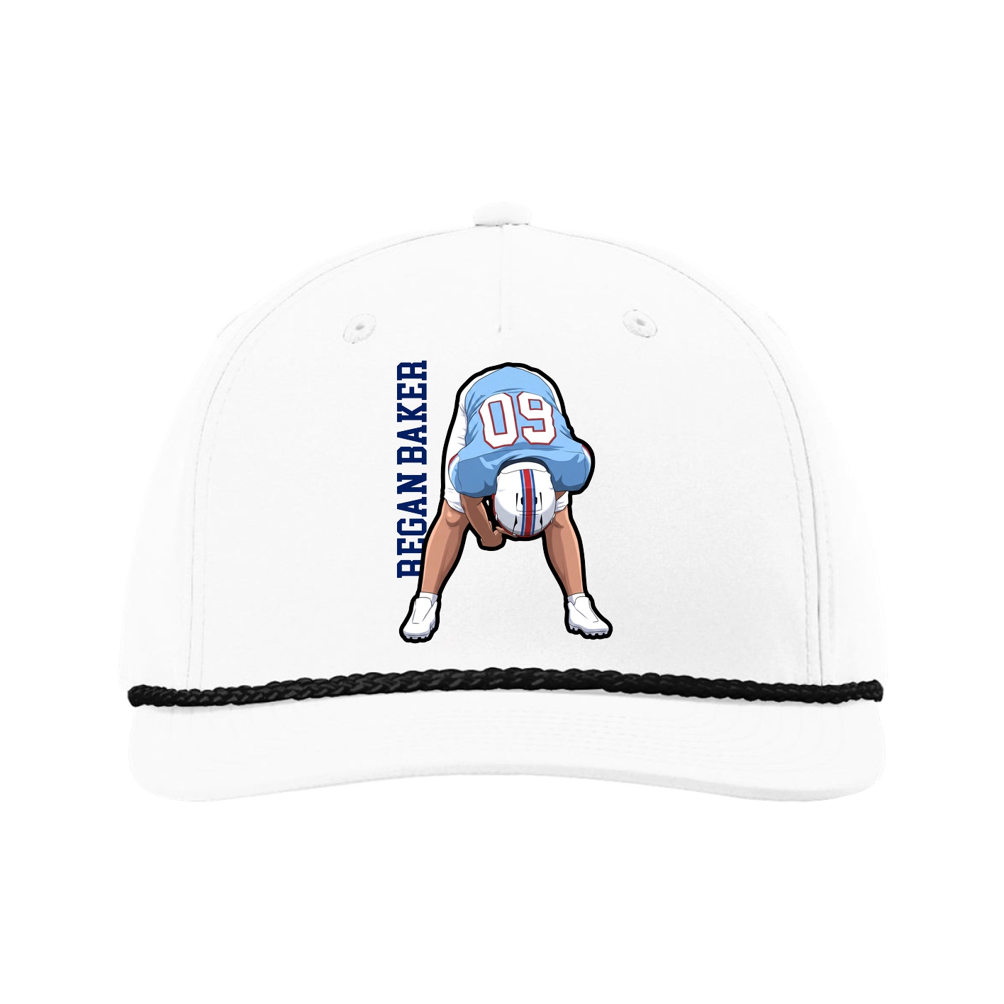 Five-Panel Classic Rope Cap — Name Vertical in White