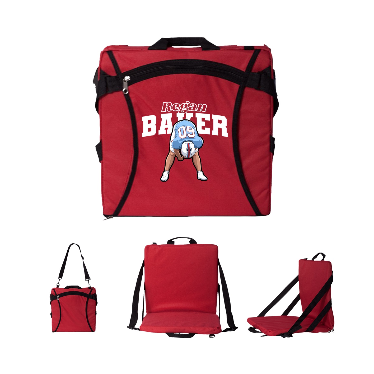 Folding Stadium Seat — Name Arch in Red