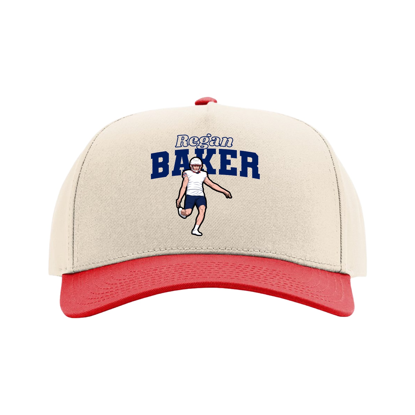 Full Fabric Five-Panel Champ Cap — Name Arch in Cream/Red