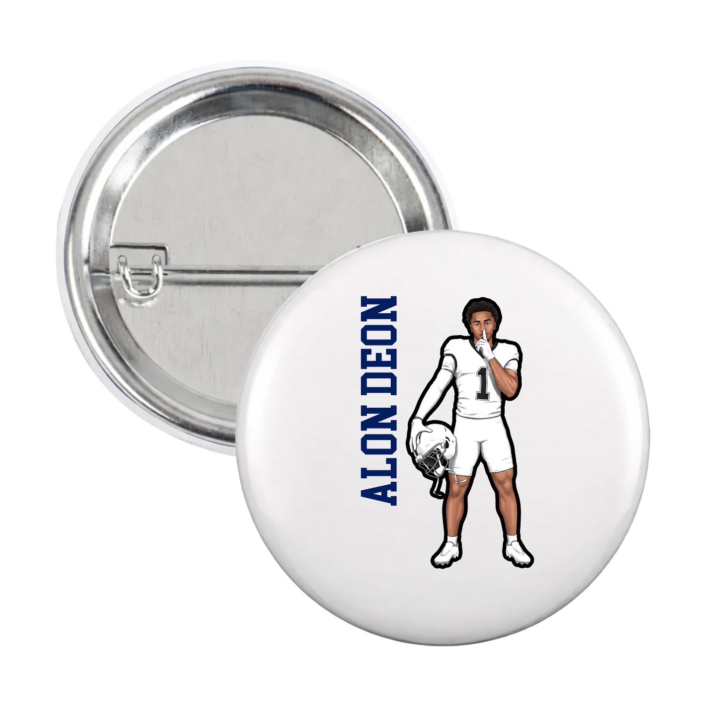 Game Day Button — Name Vertical in White