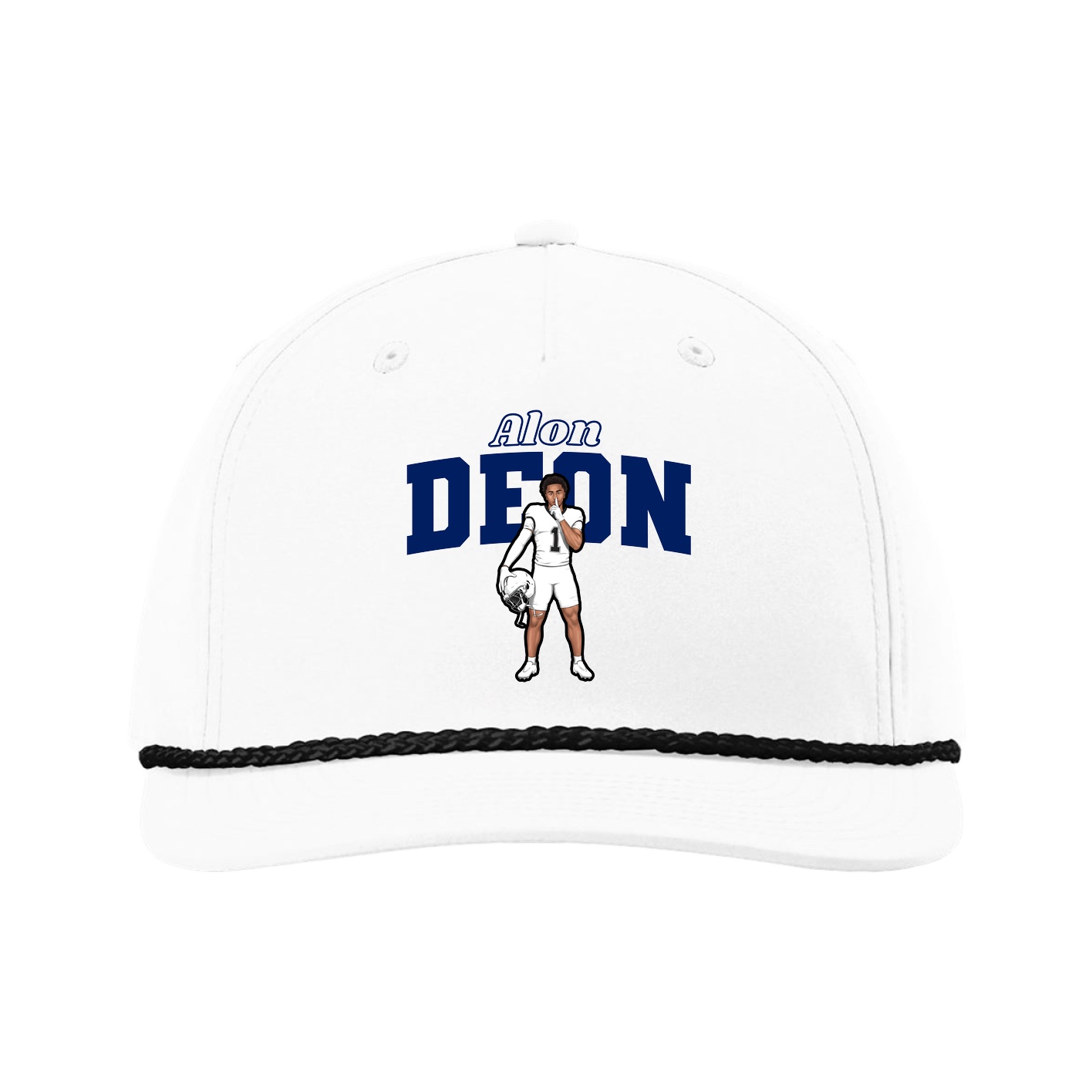 Five-Panel Classic Rope Cap — Name Arch in White
