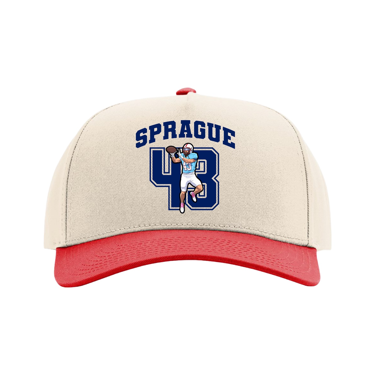 Full Fabric Five-Panel Champ Cap — Number in Cream/Red