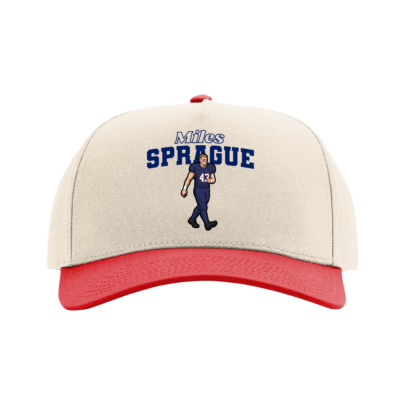 Full Fabric Five-Panel Champ Cap — Name Arch in Cream/Red