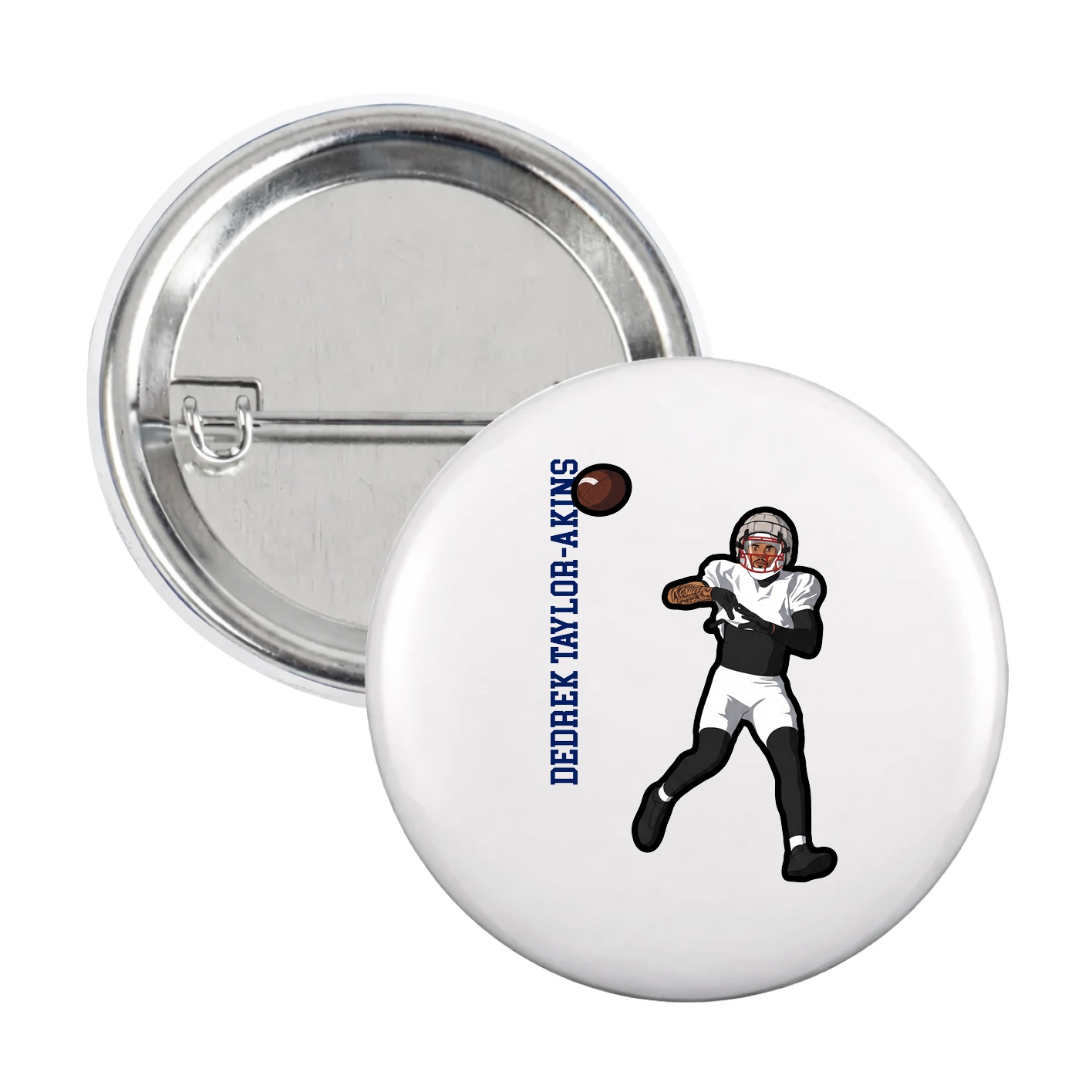 Game Day Button — Name Vertical in White