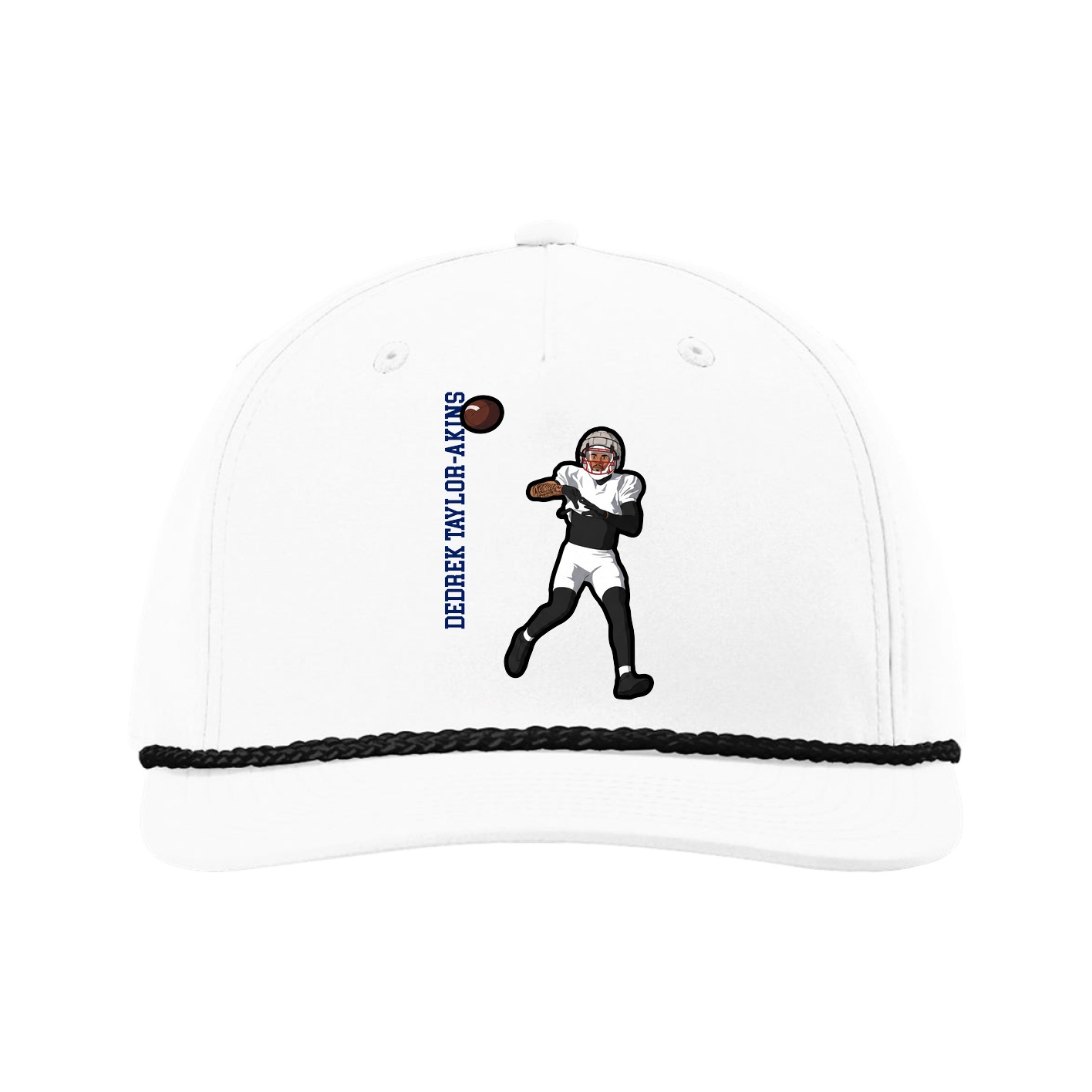 Five-Panel Classic Rope Cap — Name Vertical in White