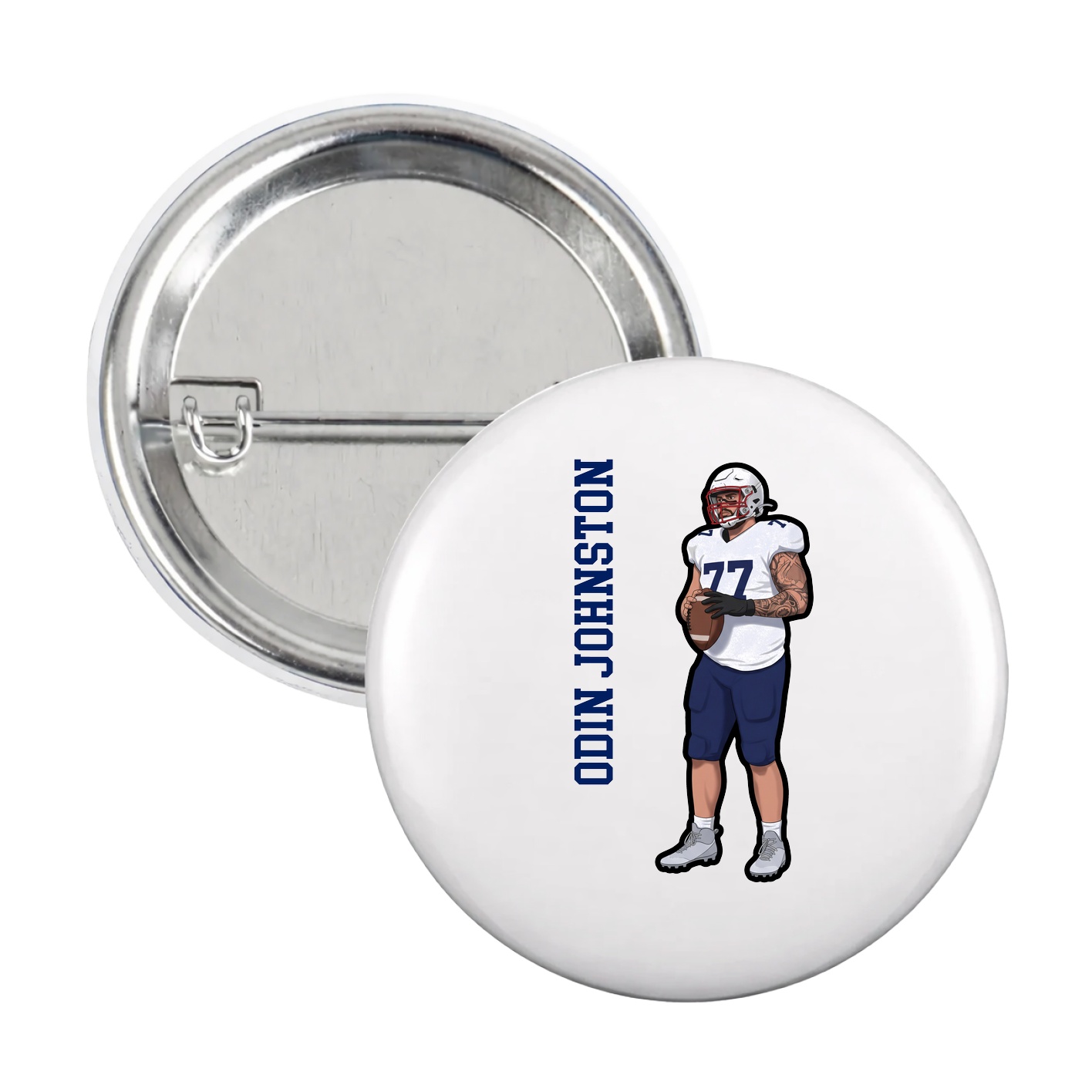 Game Day Button — Name Vertical in White