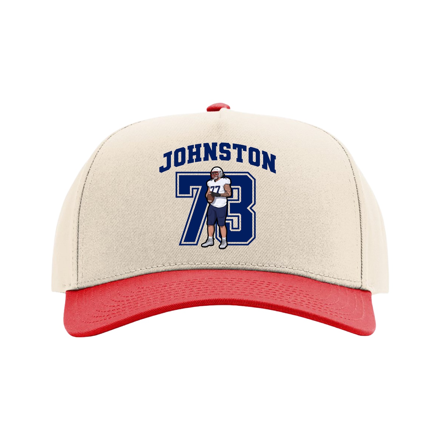 Full Fabric Five-Panel Champ Cap — Number in Cream/Red