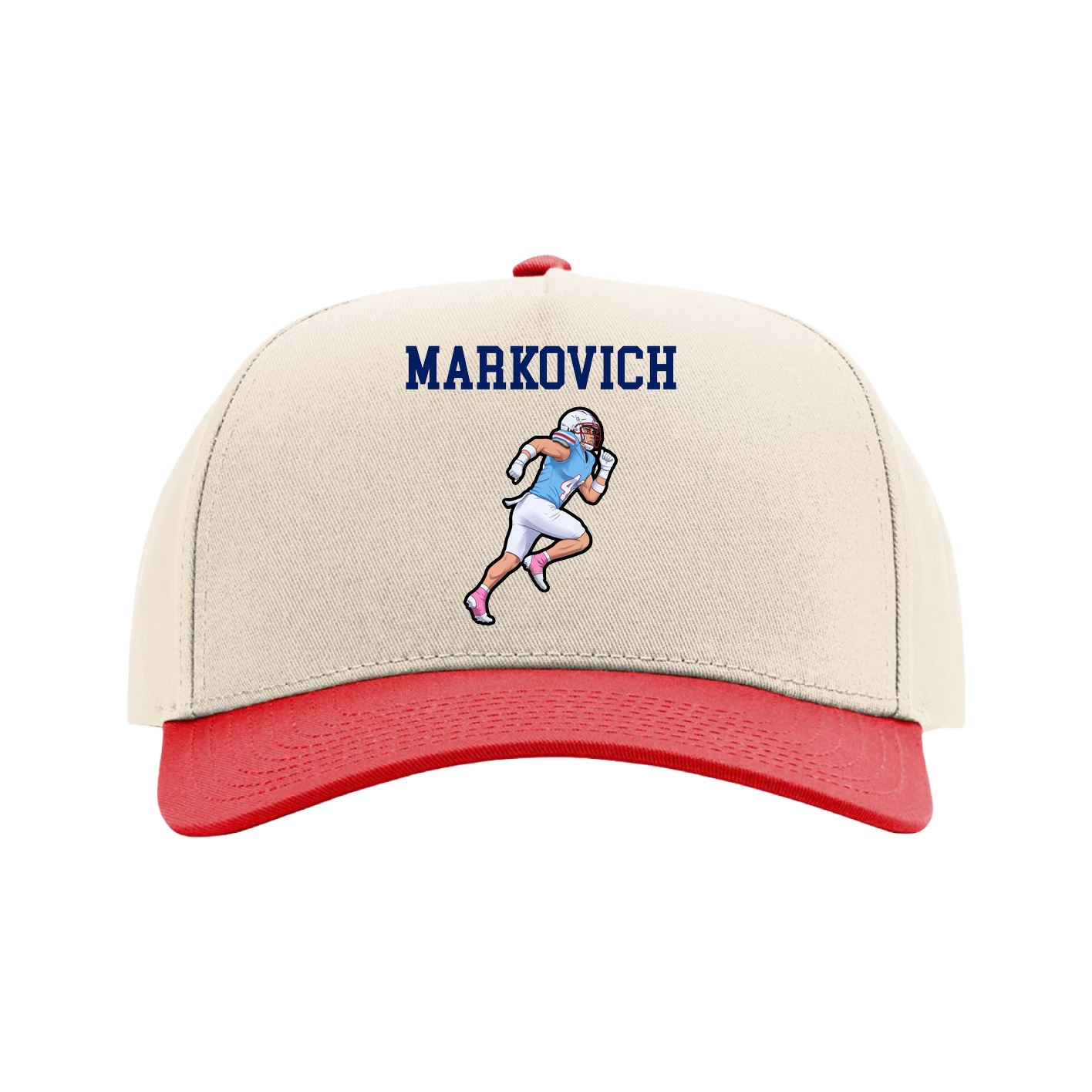 Full Fabric Five-Panel Champ Cap — Shirsey in Cream/Red