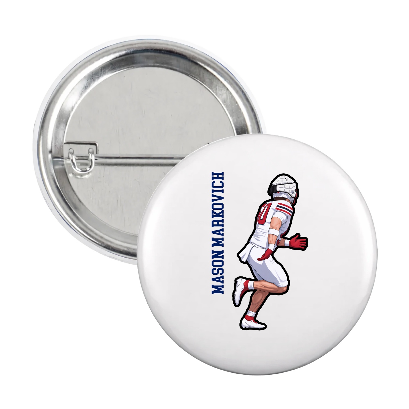 Game Day Button — Name Vertical in White