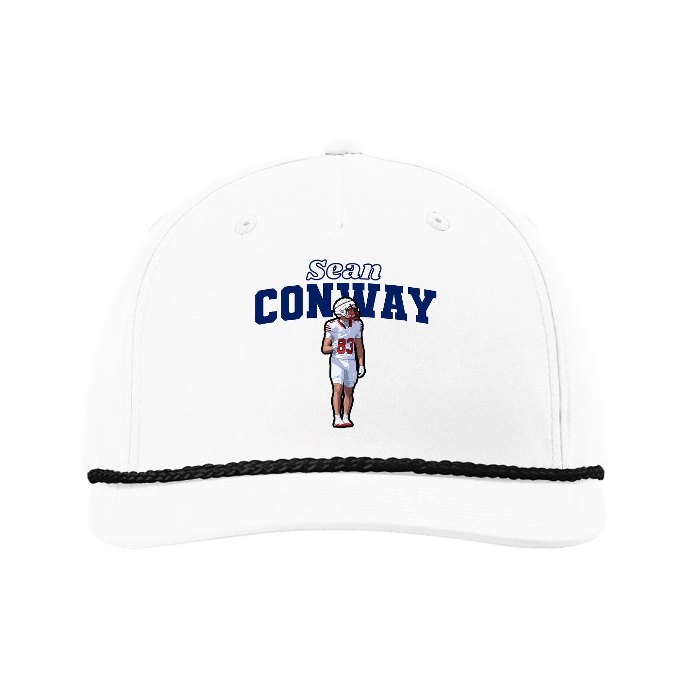 Five-Panel Classic Rope Cap — Name Arch in White