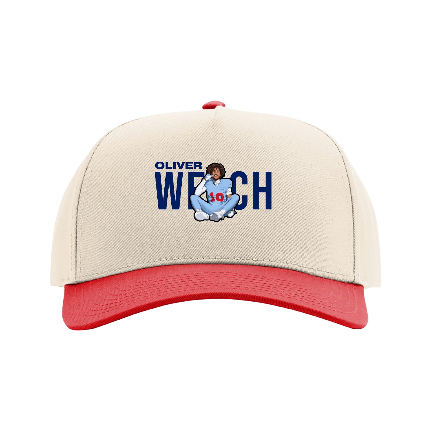 Full Fabric Five-Panel Champ Cap — Player Name in Cream/Red