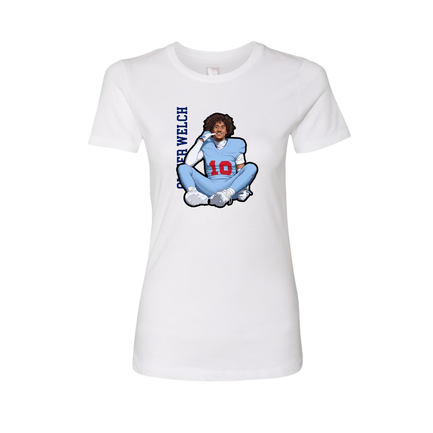 Fitted Women's Tee — Name Vertical in White