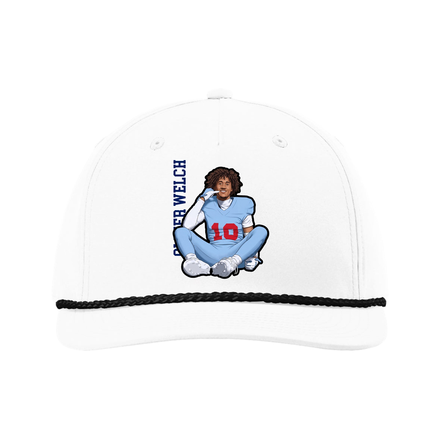 Five-Panel Classic Rope Cap — Name Vertical in White
