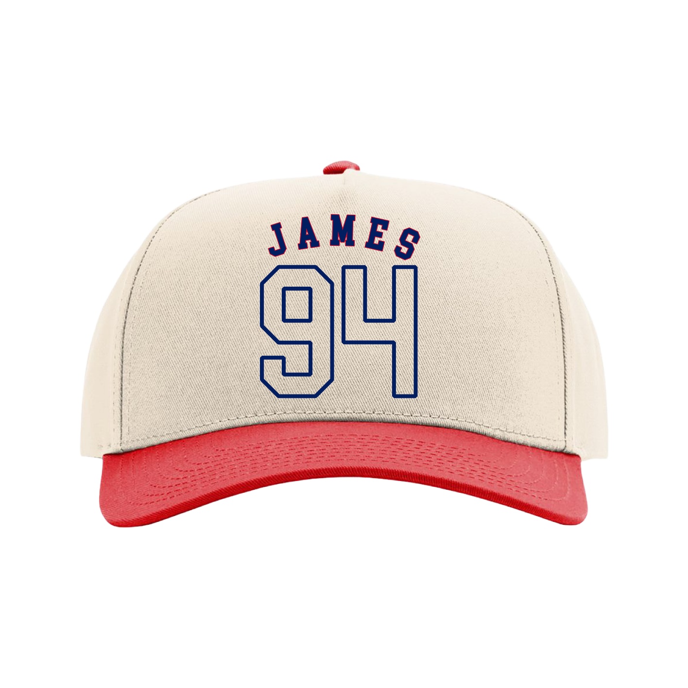 Full Fabric Five-Panel Champ Cap — Shirsey Arch in Cream/Red