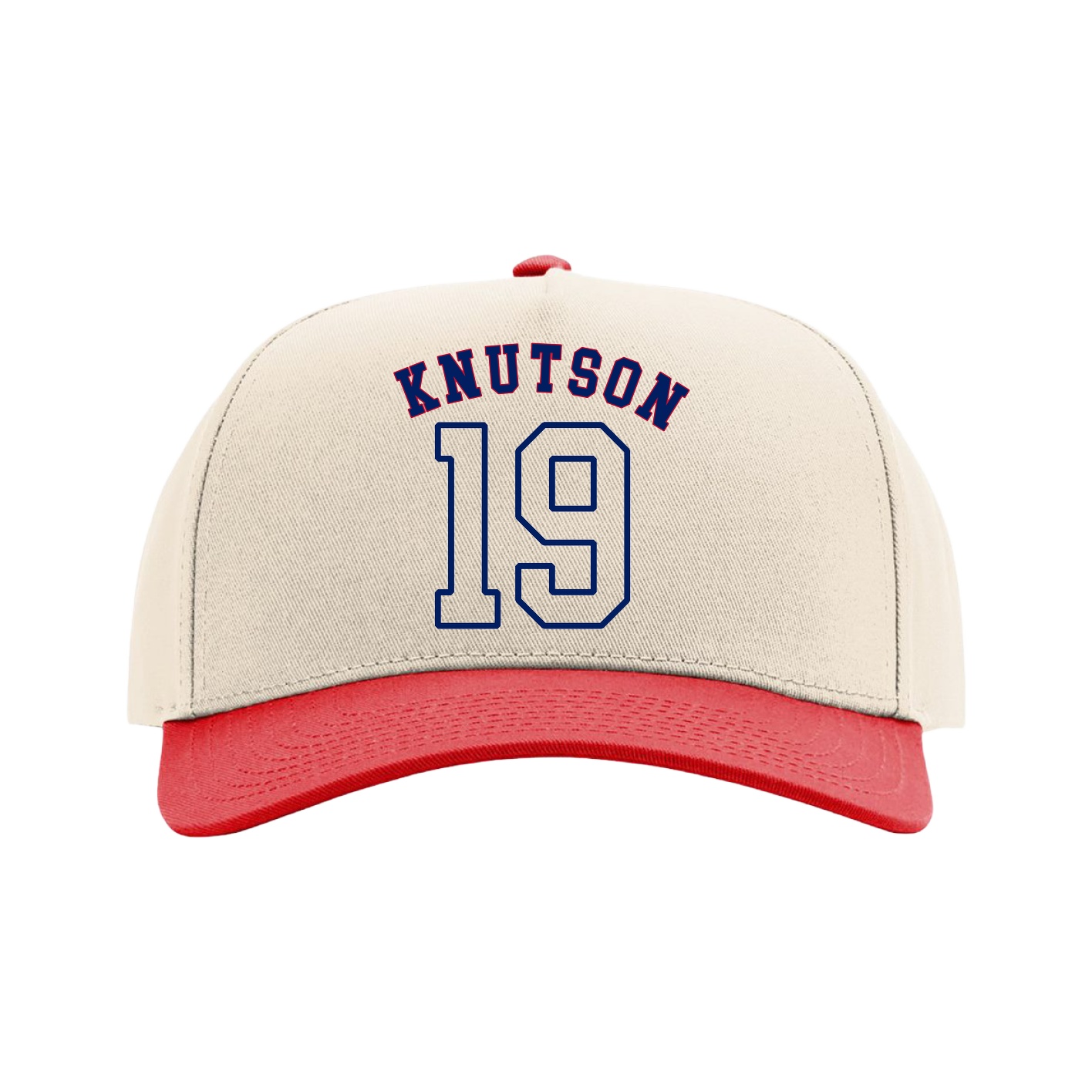 Full Fabric Five-Panel Champ Cap — Shirsey Arch in Cream/Red