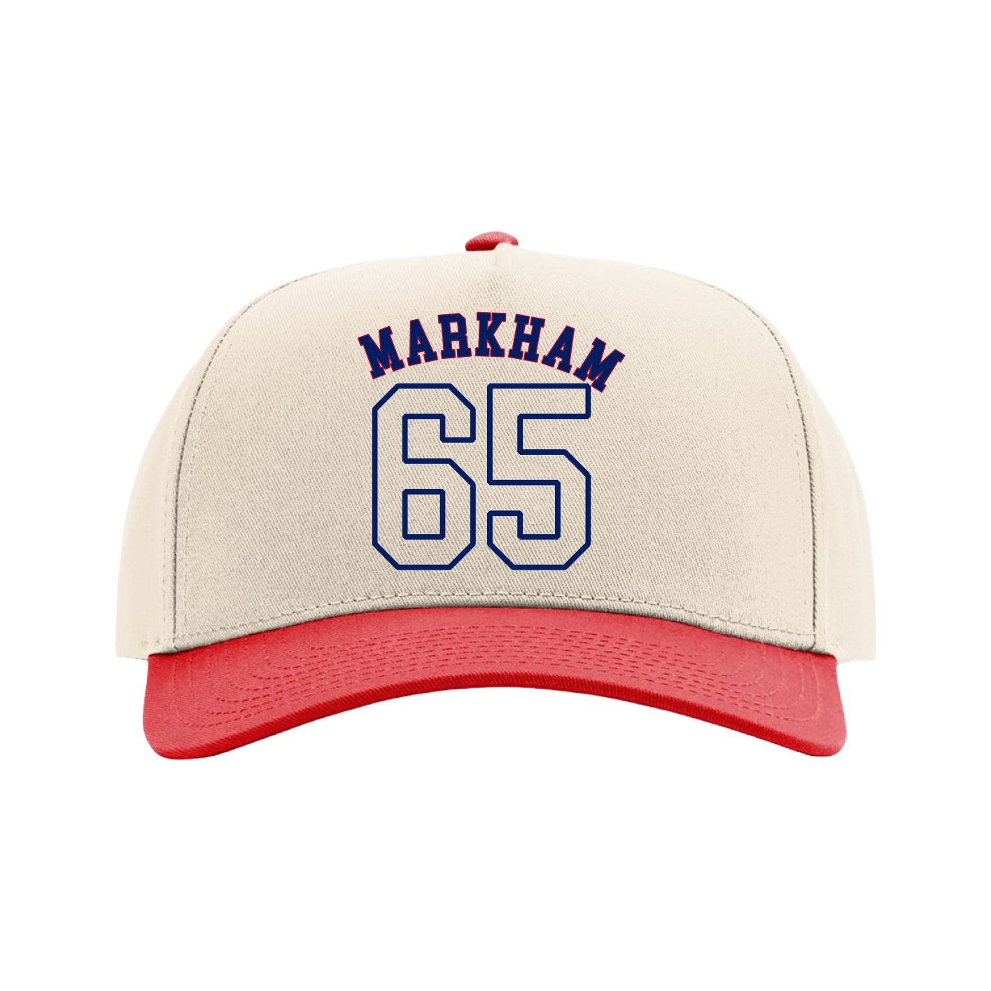 Full Fabric Five-Panel Champ Cap — Shirsey Arch in Cream/Red