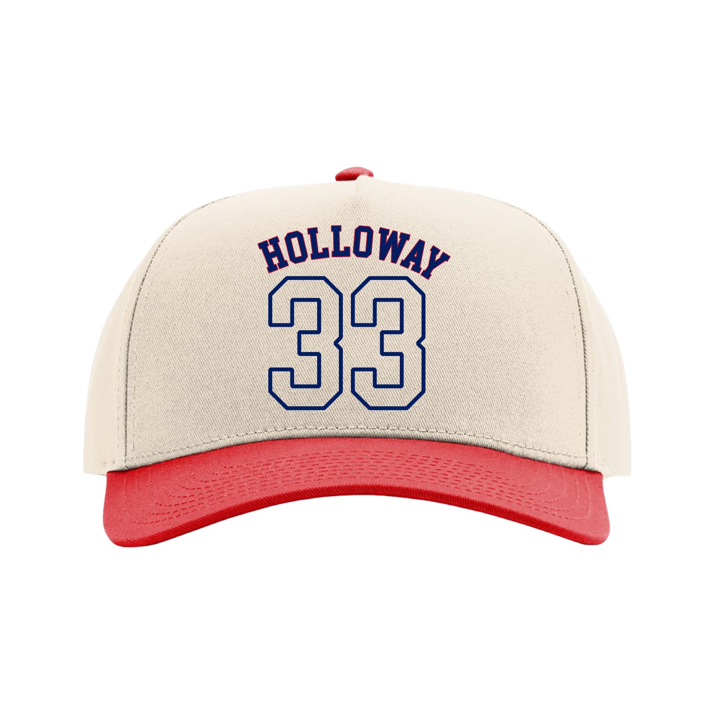 Full Fabric Five-Panel Champ Cap — Shirsey Arch in Cream/Red