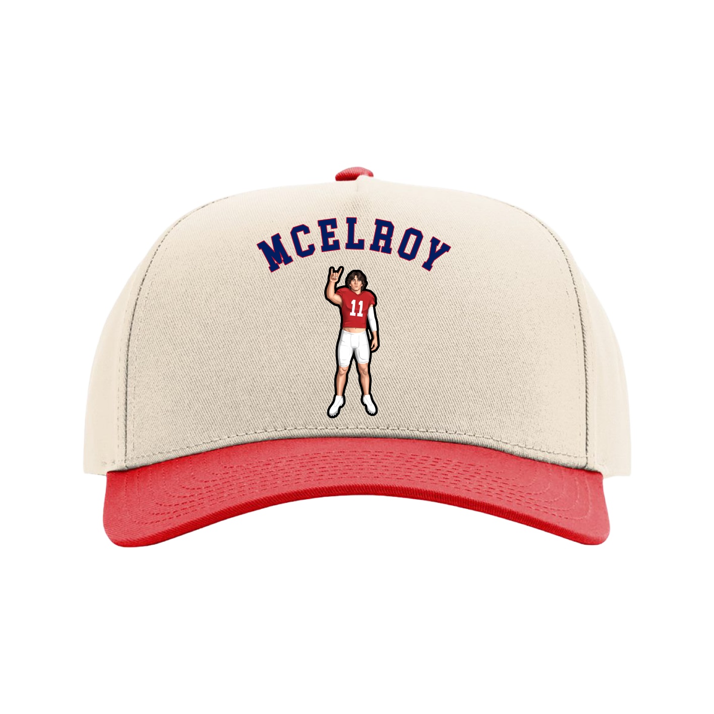Full Fabric Five-Panel Champ Cap — Shirsey Arch in Cream/Red