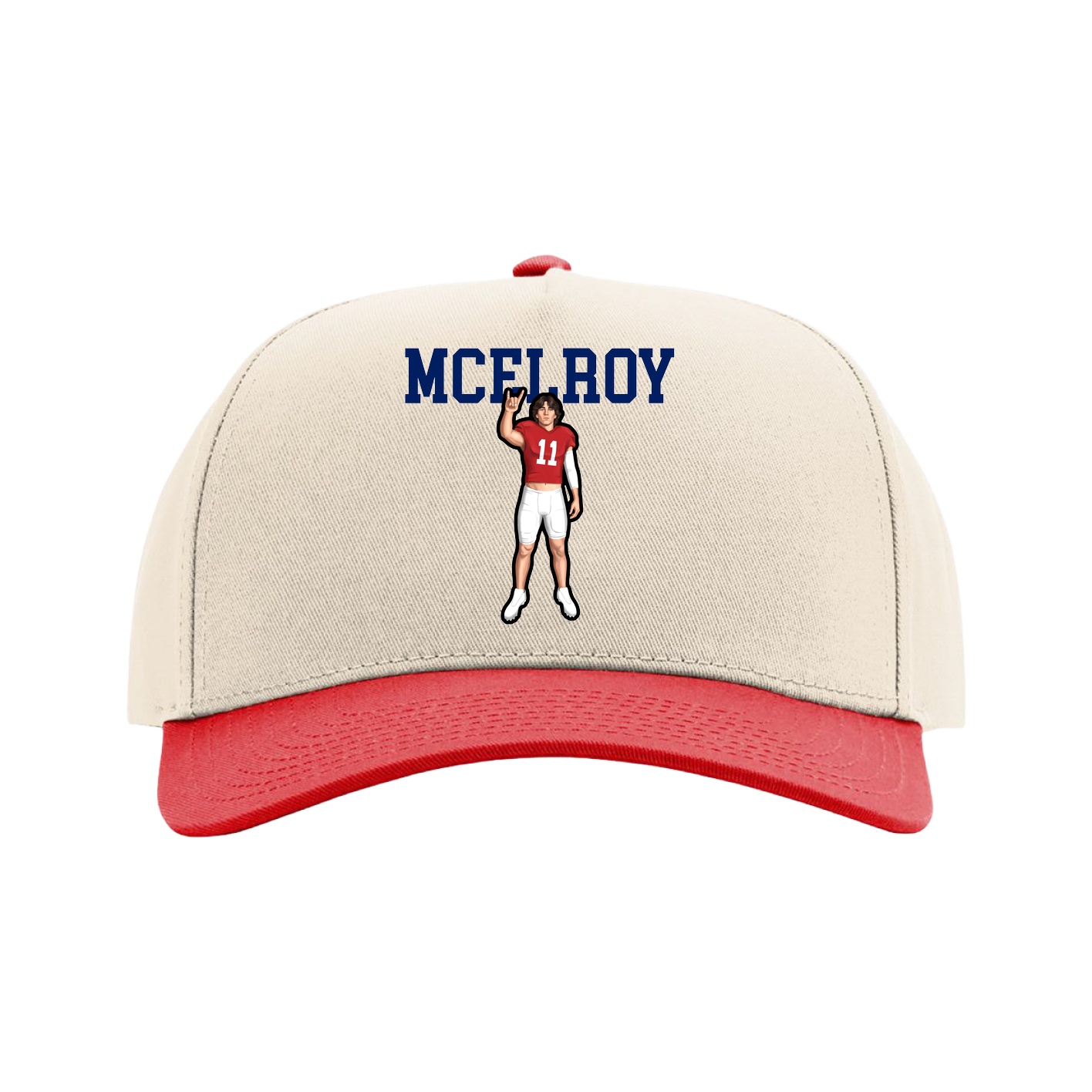 Full Fabric Five-Panel Champ Cap — Shirsey in Cream/Red