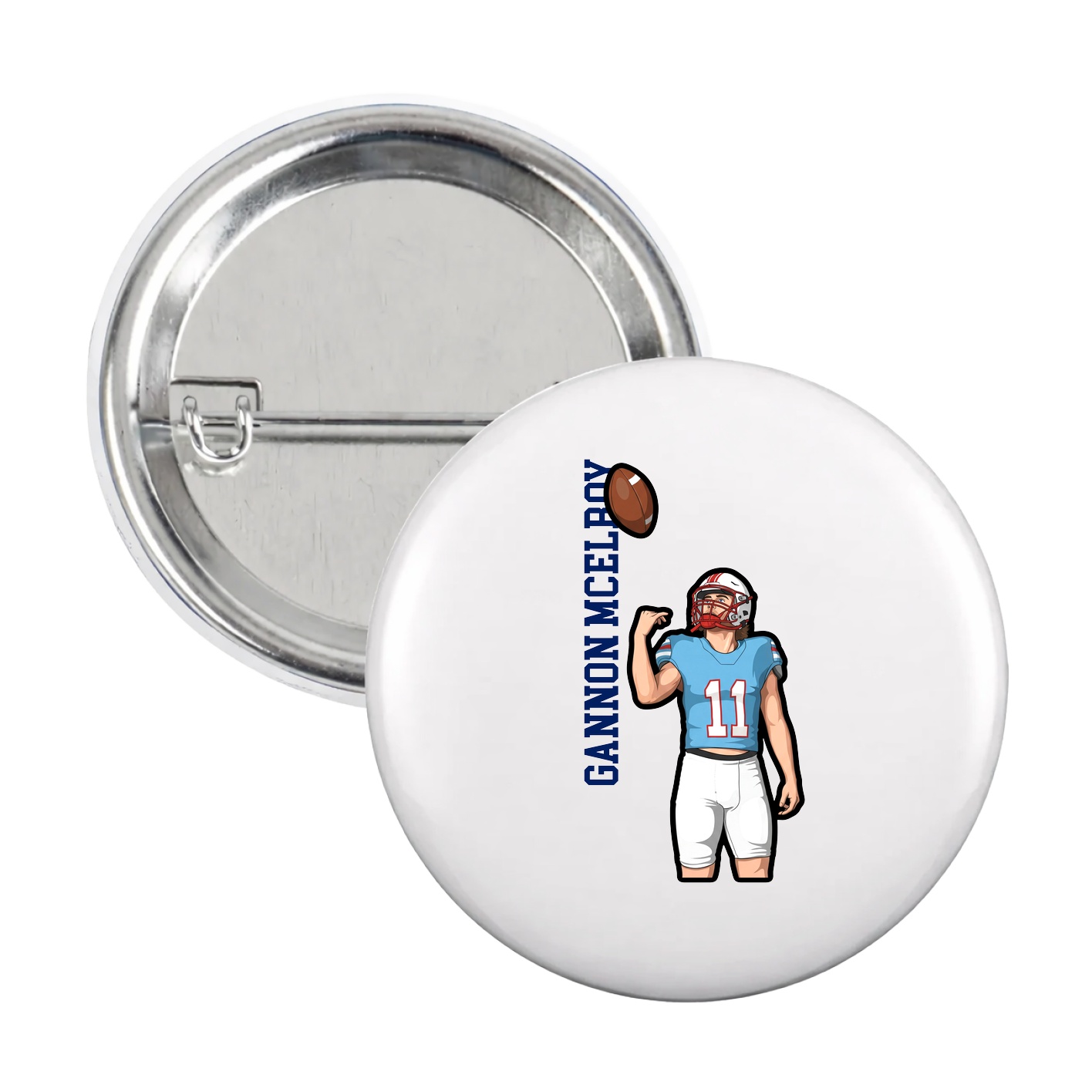 Game Day Button — Name Vertical in White