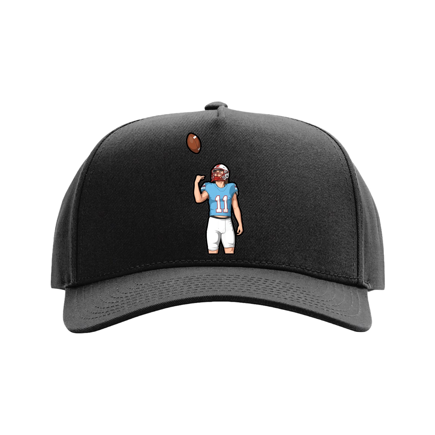 Full Fabric Five-Panel Champ Cap — Name Vertical in Black
