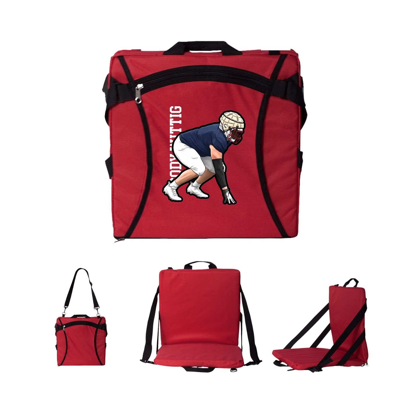 Folding Stadium Seat — Name Vertical in Red
