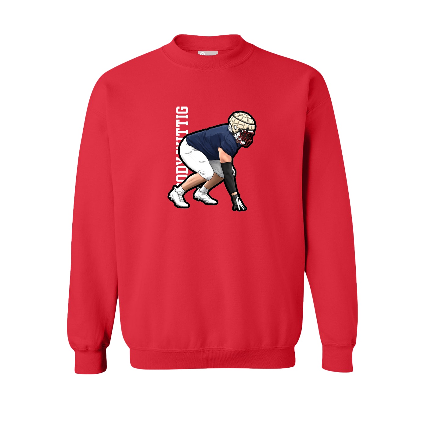 Fleece Crew — Name Vertical in Red