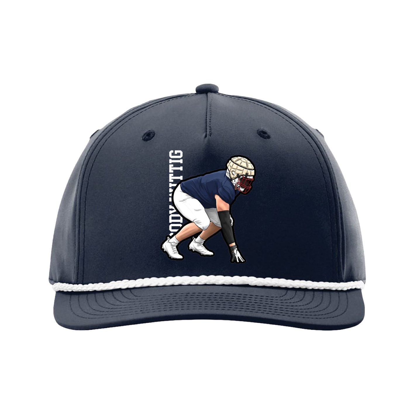 Five-Panel Classic Rope Cap — Name Vertical in Navy