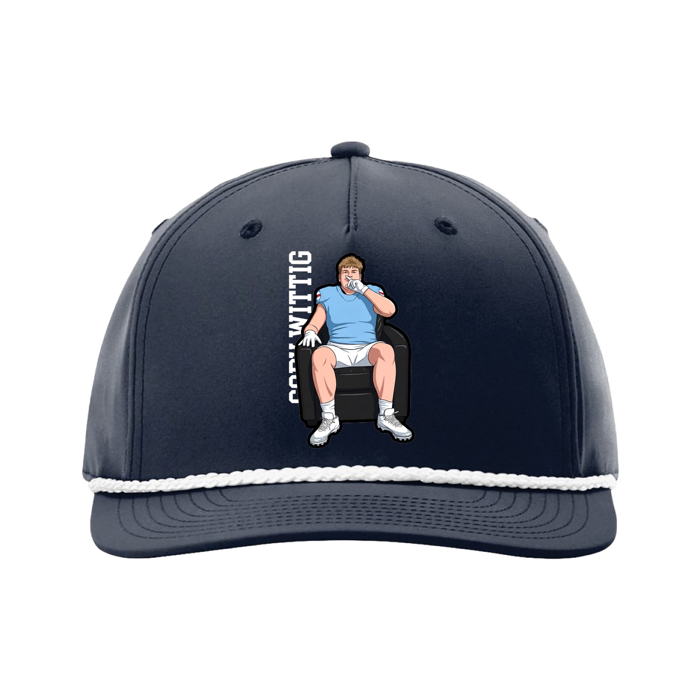 Five-Panel Classic Rope Cap — Name Vertical in Navy