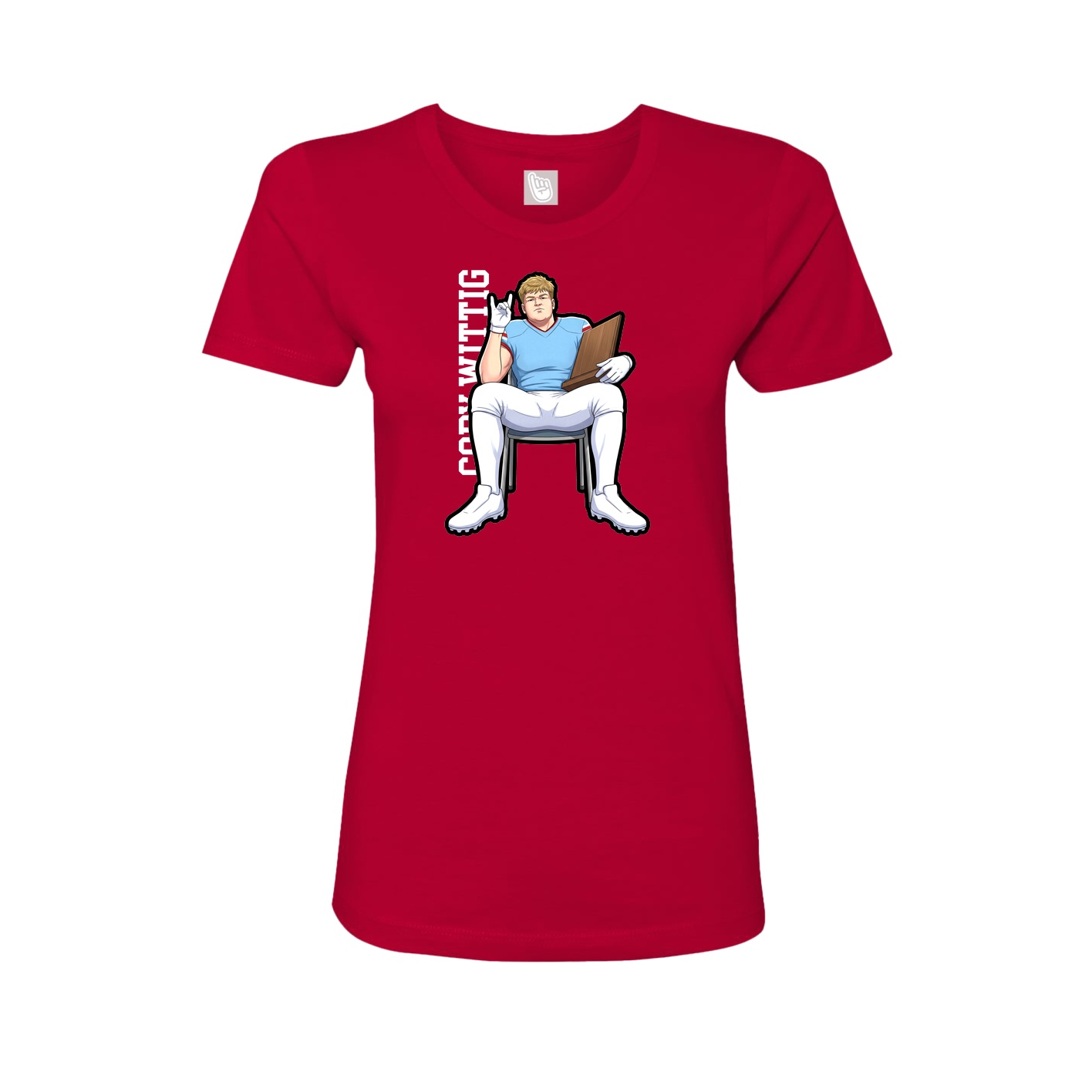 Fitted Women's Tee — Name Vertical in Red