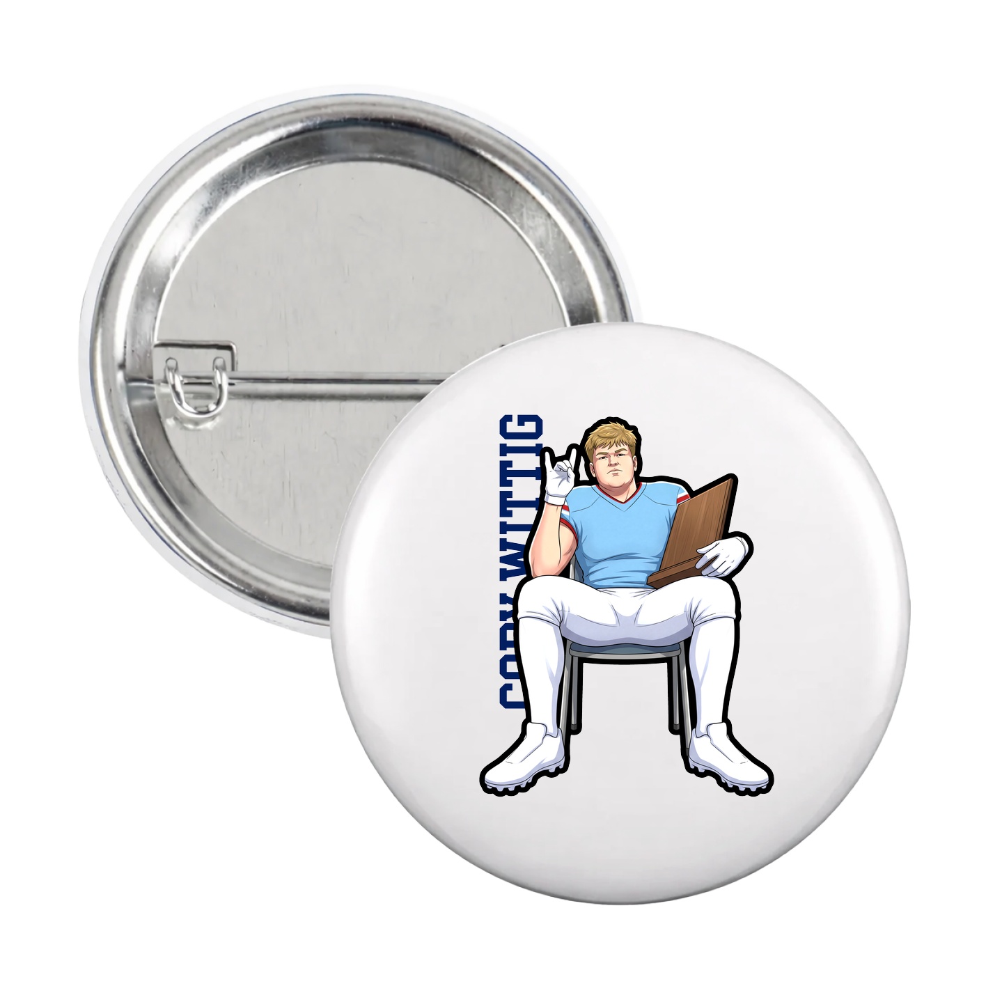 Game Day Button — Name Vertical in White