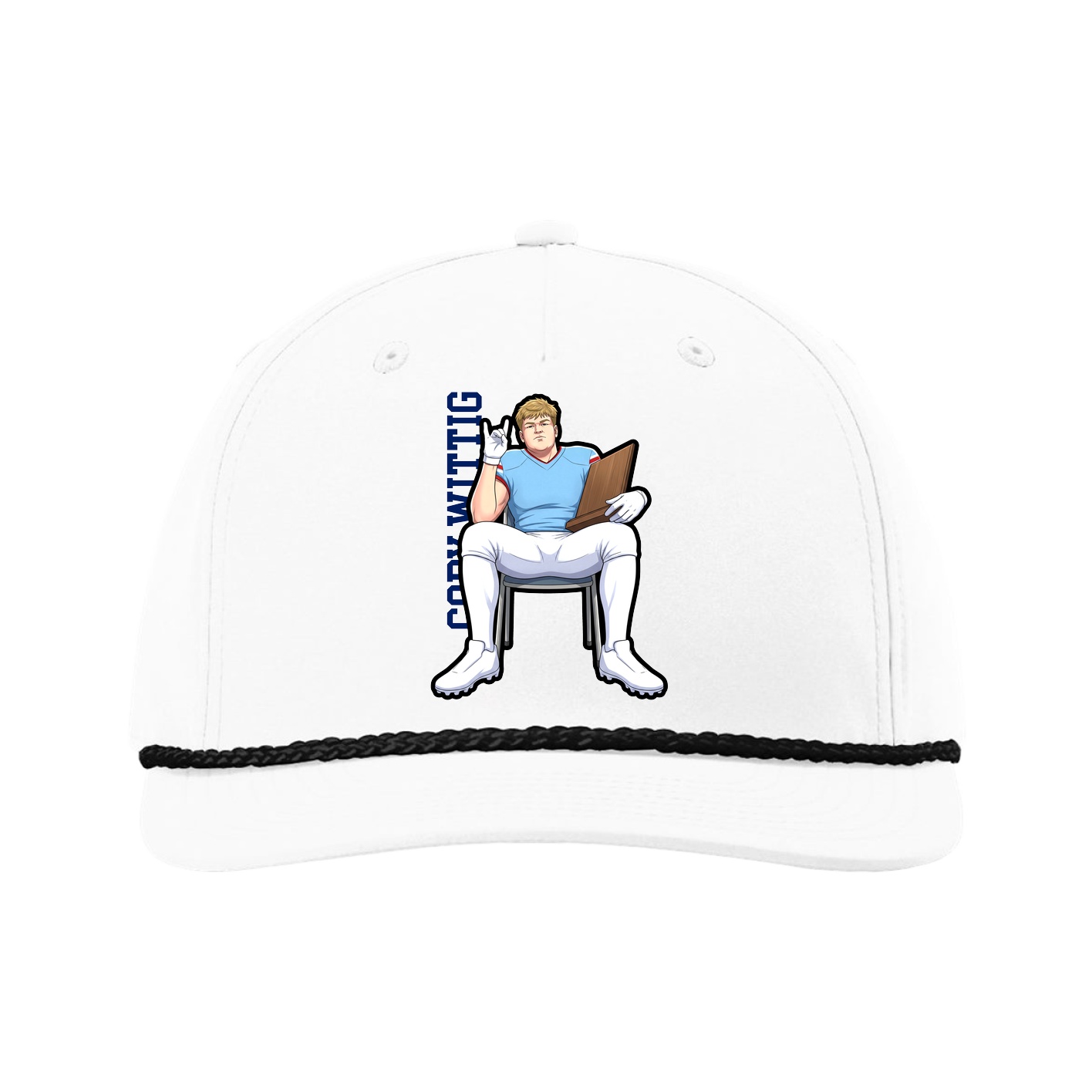 Five-Panel Classic Rope Cap — Name Vertical in White