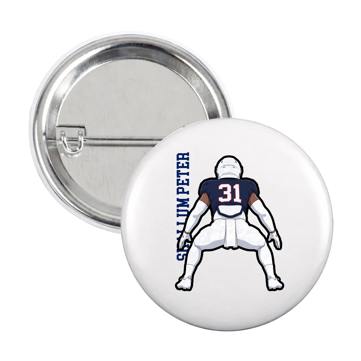 Game Day Button — Name Vertical in White