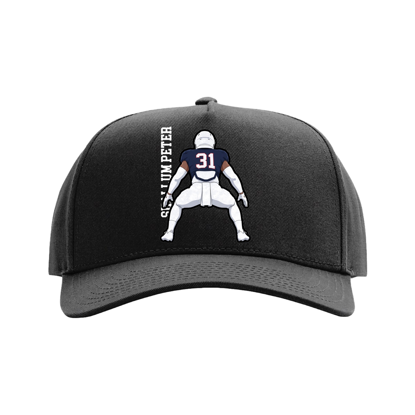 Full Fabric Five-Panel Champ Cap — Name Vertical in Black
