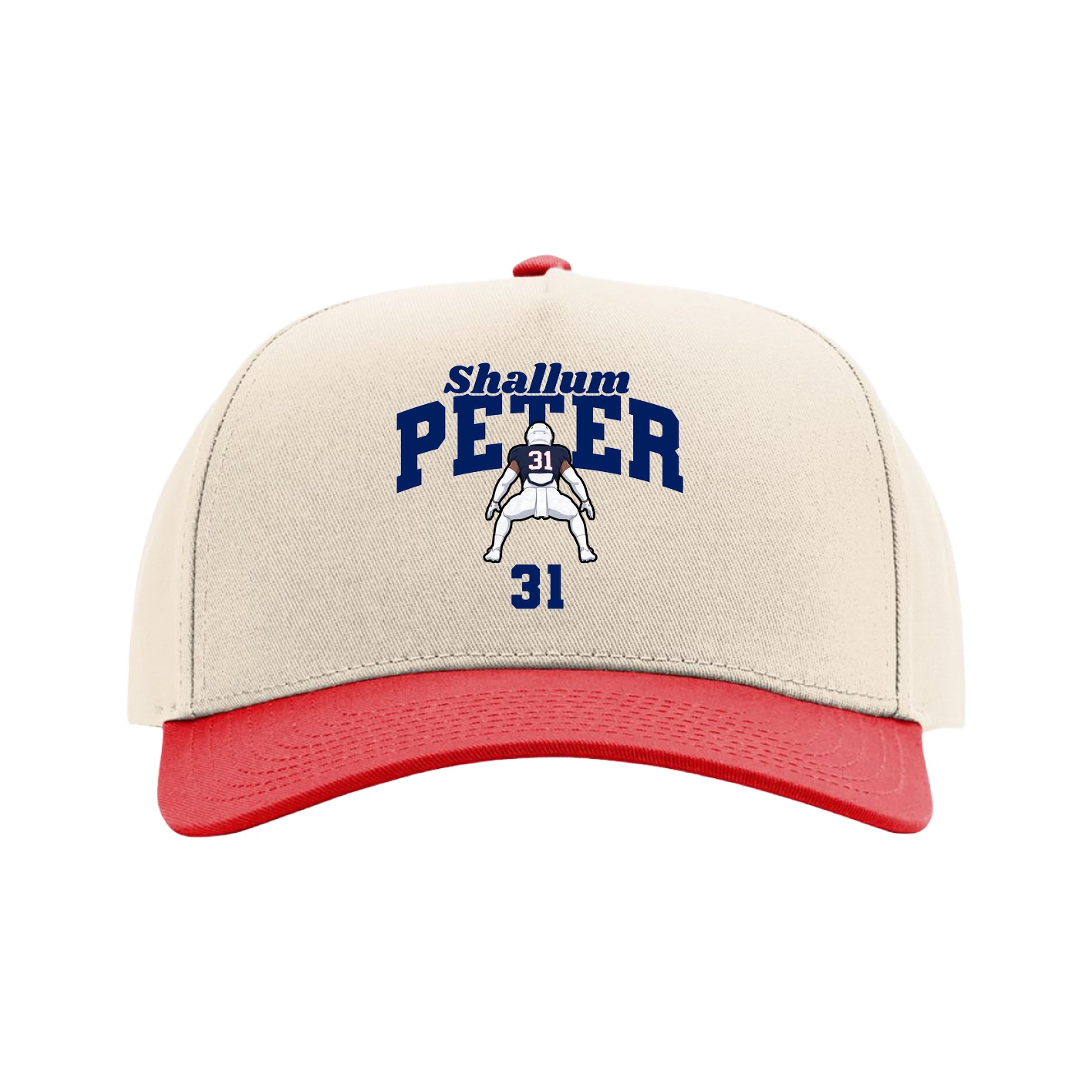 Full Fabric Five-Panel Champ Cap — Signature Arch in Cream/Red