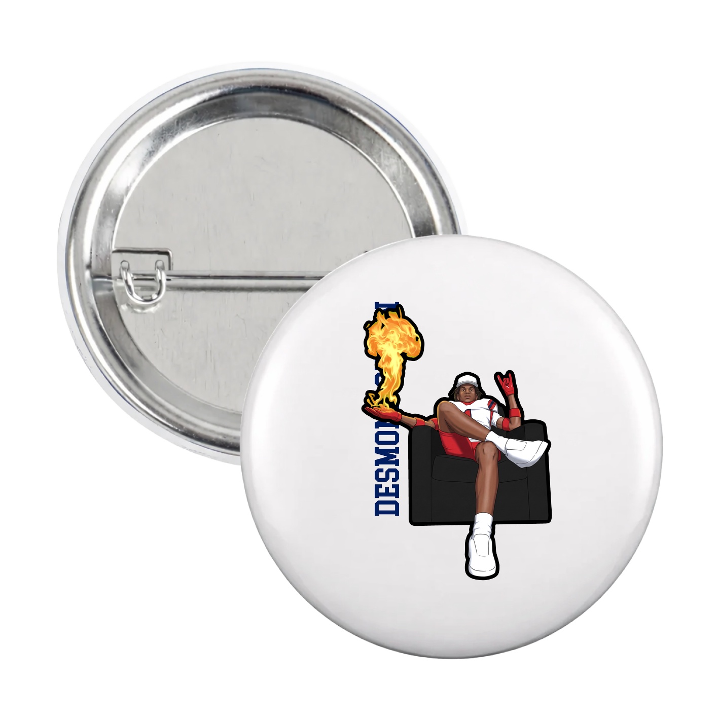 Game Day Button — Name Vertical in White