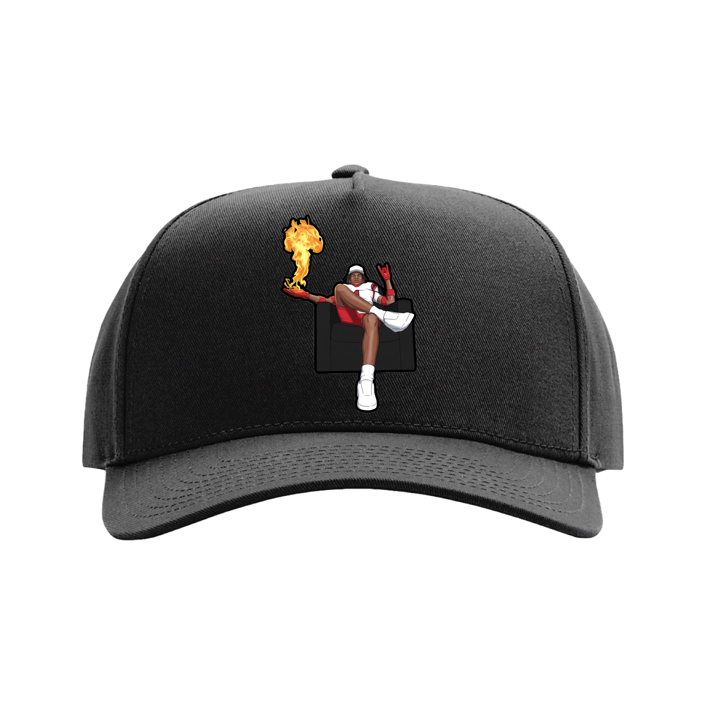 Full Fabric Five-Panel Champ Cap — Name Vertical in Black