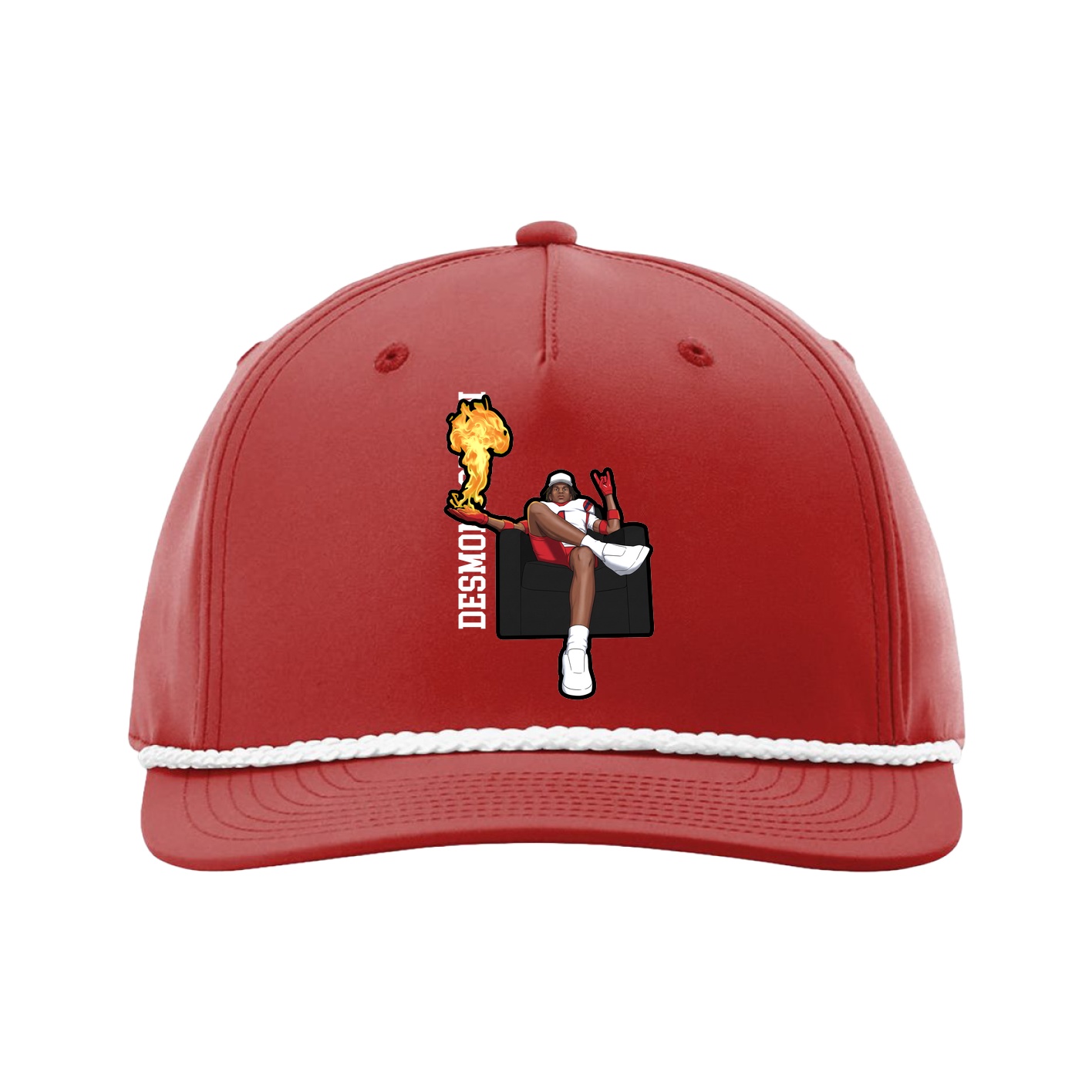 Five-Panel Classic Rope Cap — Name Vertical in Red