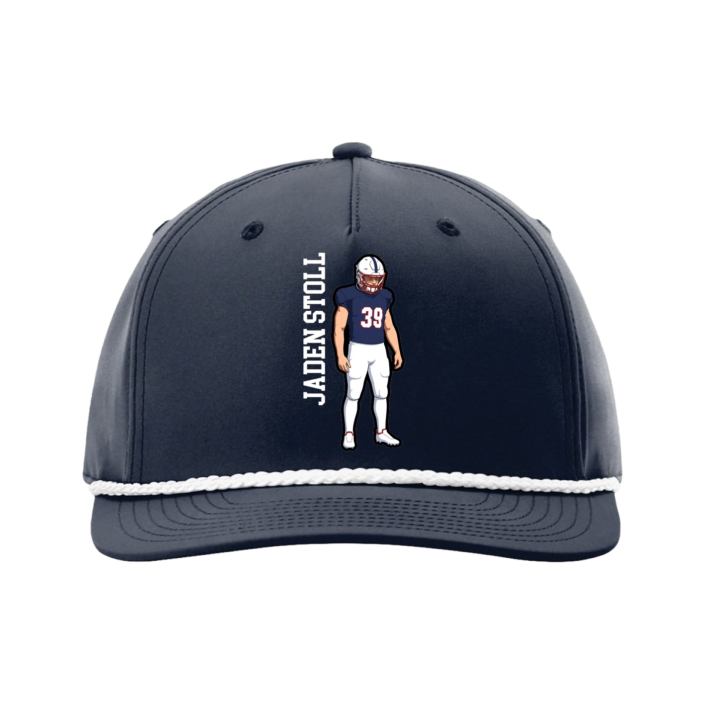 Five-Panel Classic Rope Cap — Name Vertical in Navy
