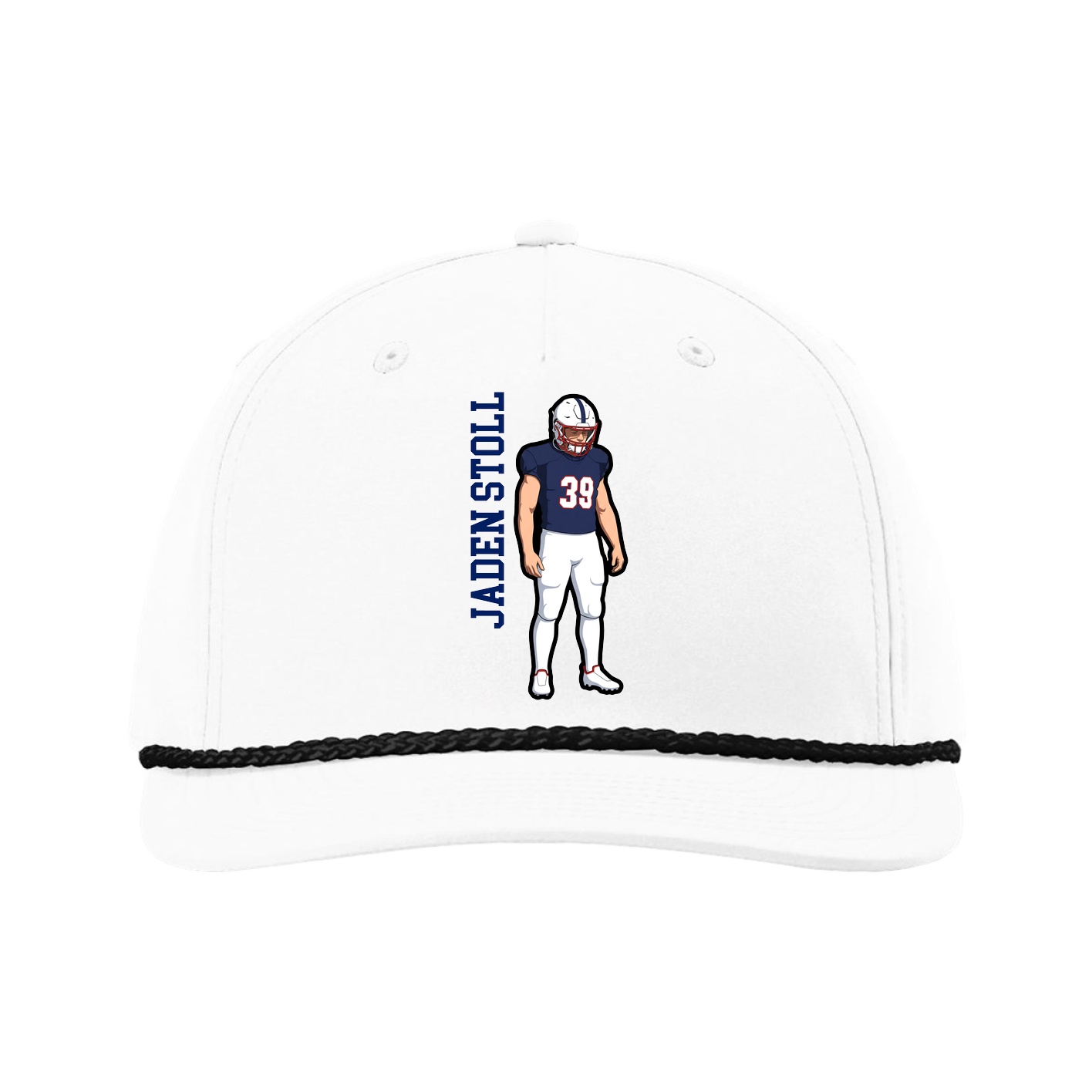 Five-Panel Classic Rope Cap — Name Vertical in White