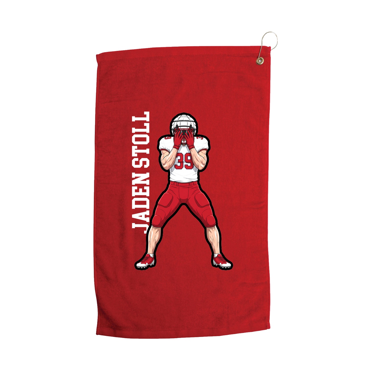 Golf Towel — Name Vertical in Red