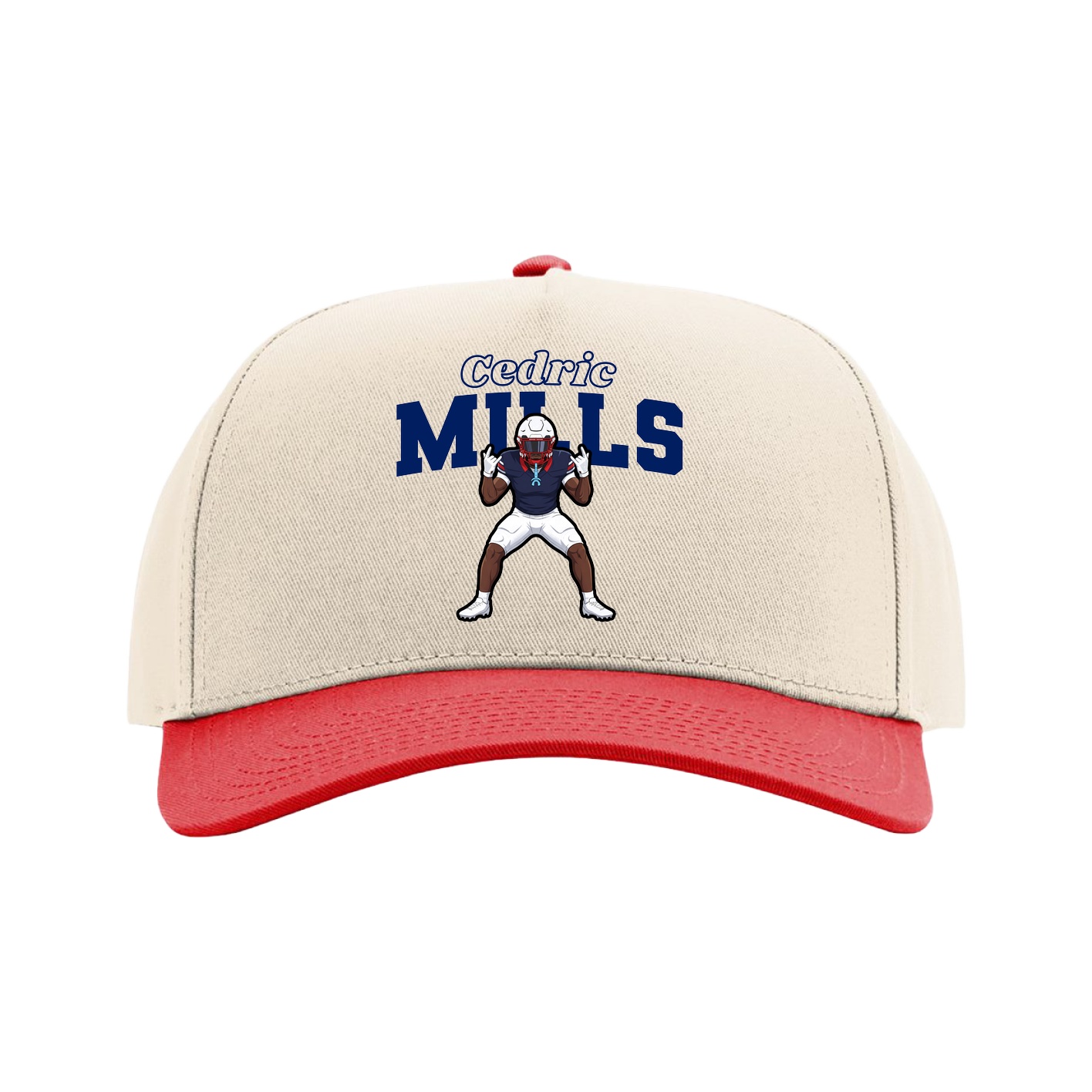 Full Fabric Five-Panel Champ Cap — Name Arch in Cream/Red