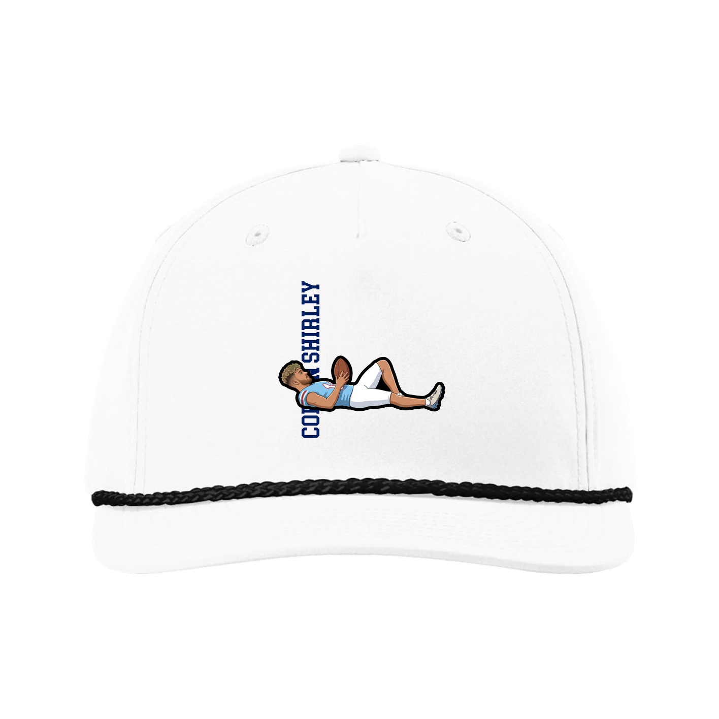 Five-Panel Classic Rope Cap — Name Vertical in White