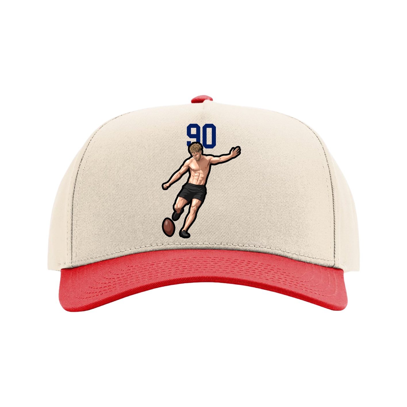 Full Fabric Five-Panel Champ Cap — Number Top in Cream/Red