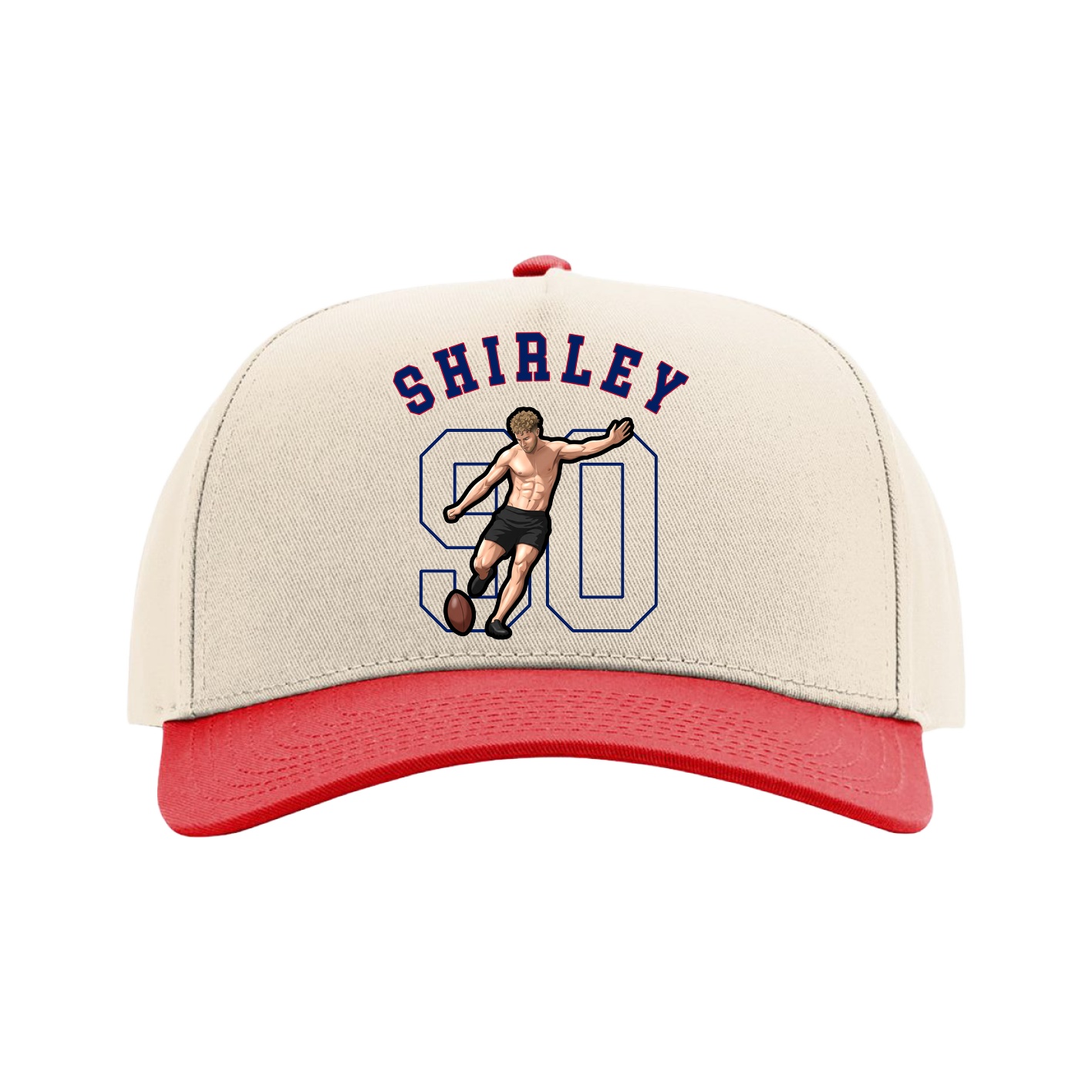 Full Fabric Five-Panel Champ Cap — Shirsey Arch in Cream/Red